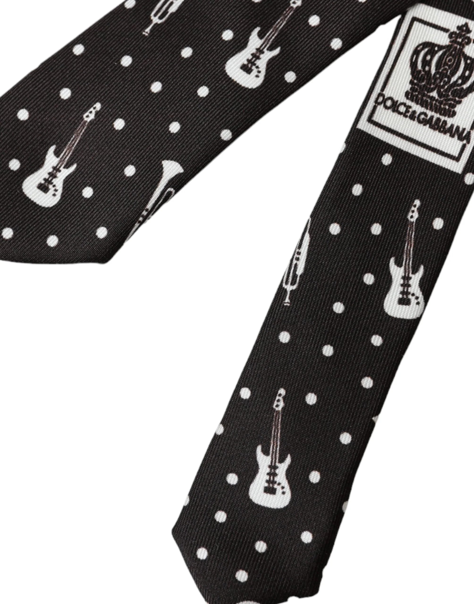 Dolce & Gabbana Black Guitar Print Silk Adjustable Tie - Neckties