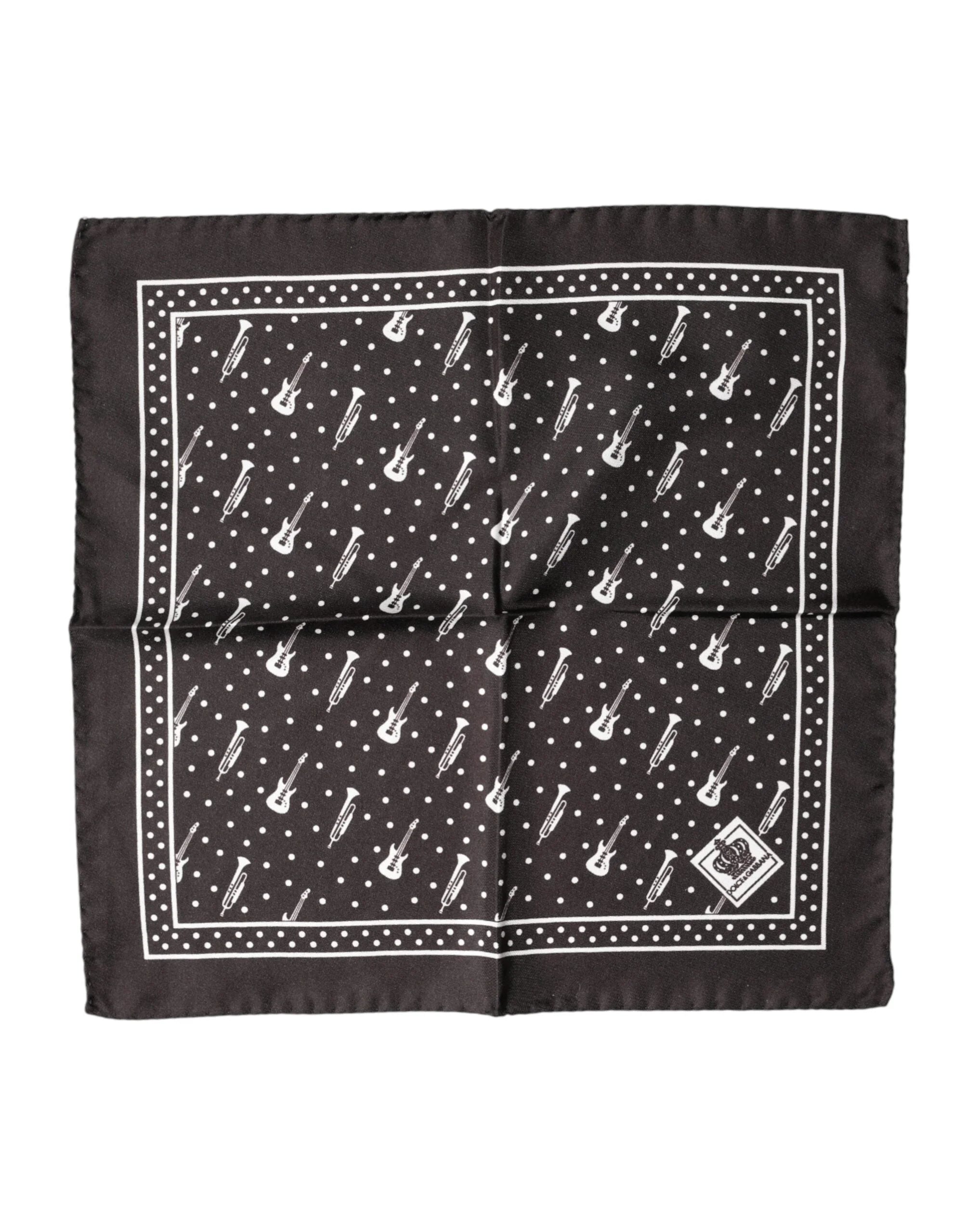 Dolce & Gabbana Black Guitar Trumpet Men Handkerchief Scarf - Scarves & Shawls