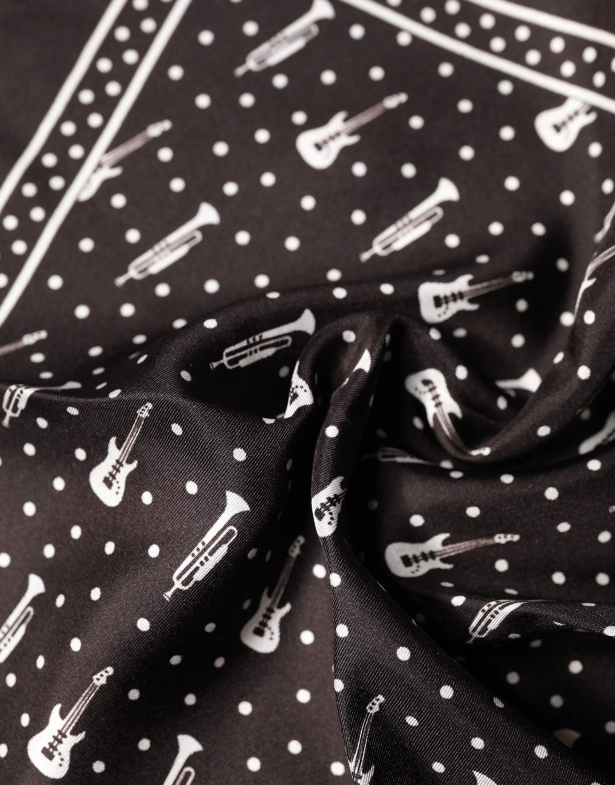Dolce & Gabbana Black Guitar Trumpet Men Handkerchief Scarf - Scarves & Shawls