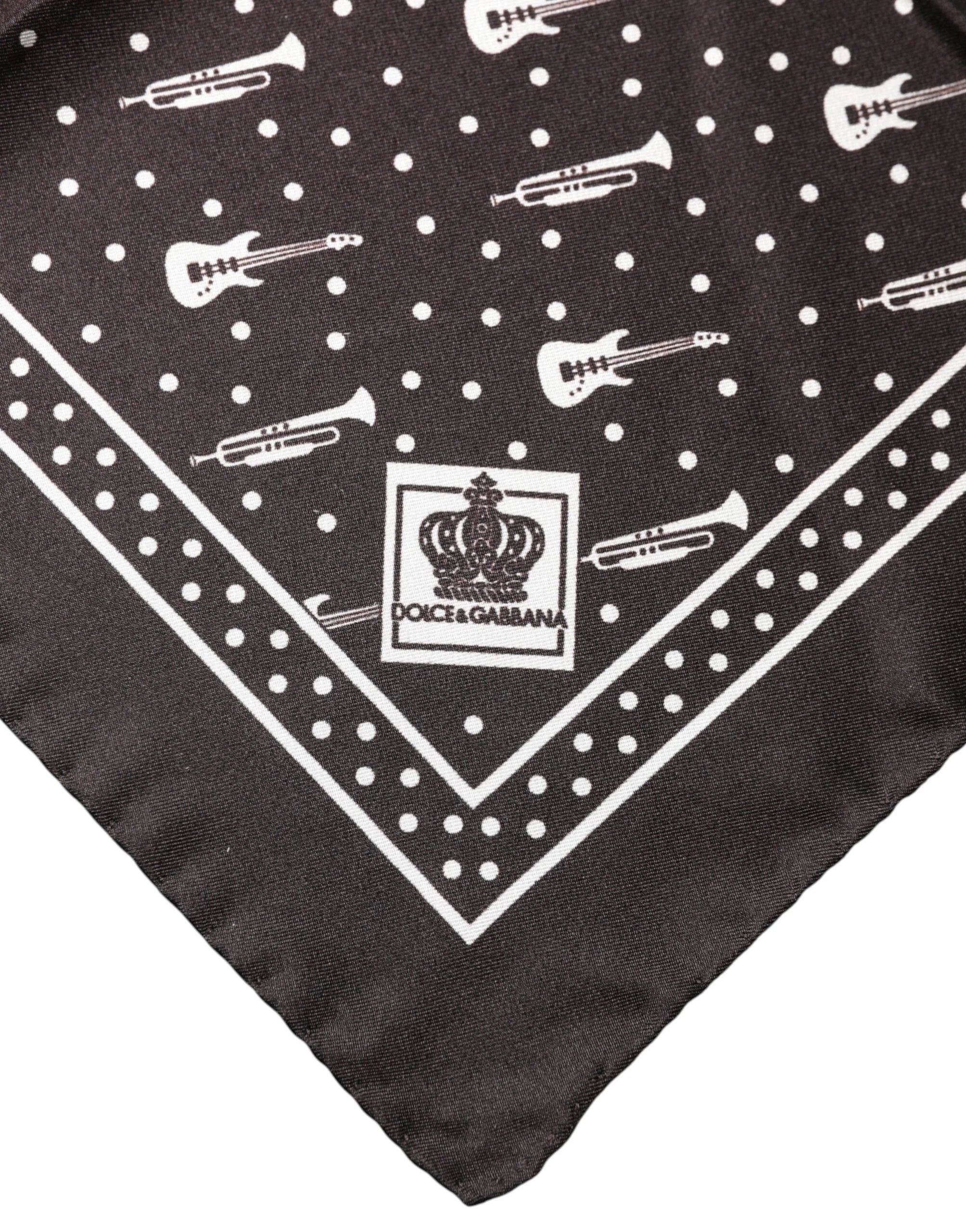 Dolce & Gabbana Black Guitar Trumpet Men Handkerchief Scarf - Scarves & Shawls