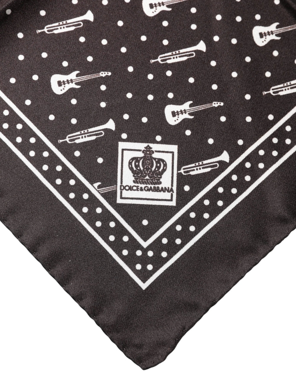 Dolce & Gabbana Black Guitar Trumpet Men Handkerchief Scarf - Scarves & Shawls