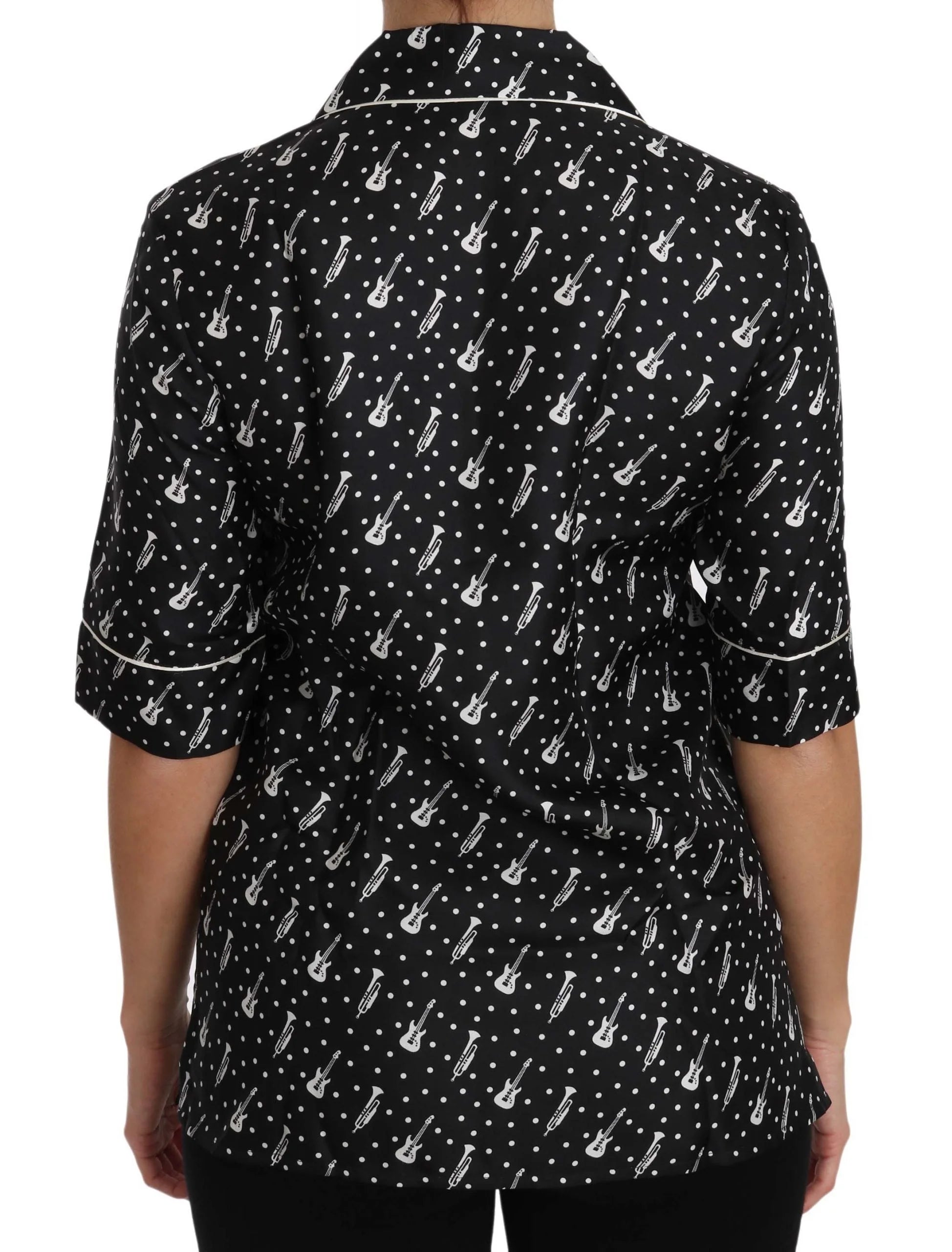 Dolce & Gabbana Black GuitarTrumpet Print Silk Shirt Top - Shirts
