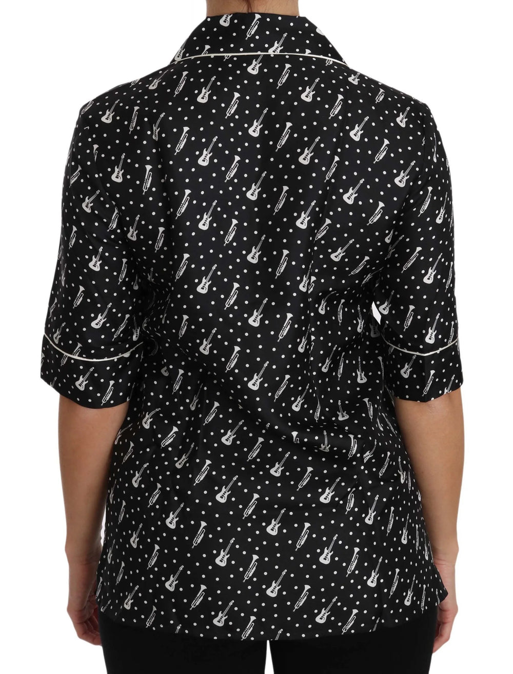 Dolce & Gabbana Black GuitarTrumpet Print Silk Shirt Top - Shirts
