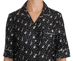 Dolce & Gabbana Black GuitarTrumpet Print Silk Shirt Top - Shirts