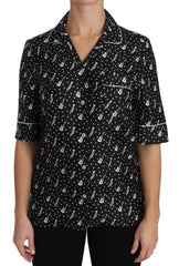 Dolce & Gabbana Black GuitarTrumpet Print Silk Shirt Top - Shirts