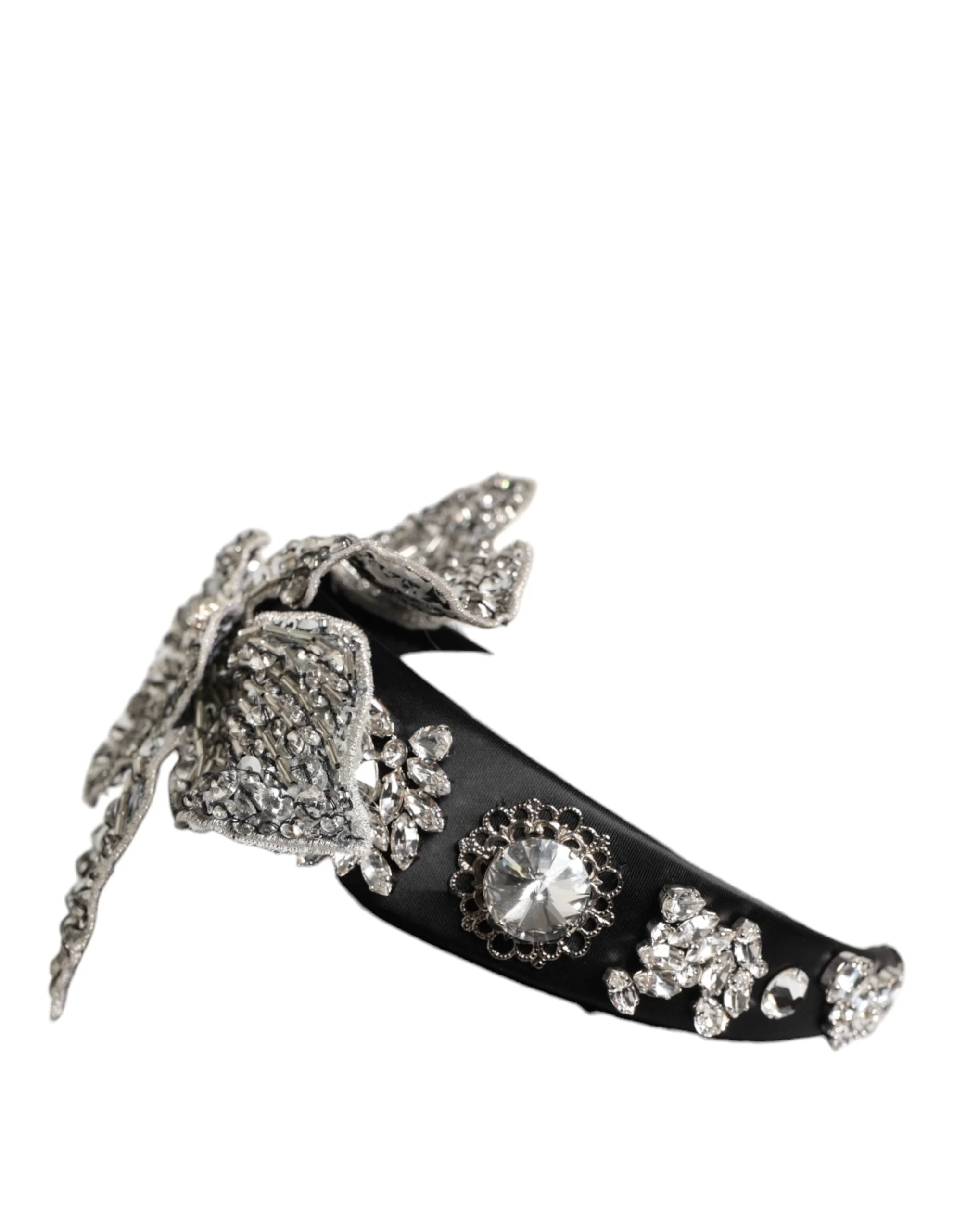 Dolce & Gabbana Black Hair Flower Crystal LIMONI Women Headband Diadem - Headbands