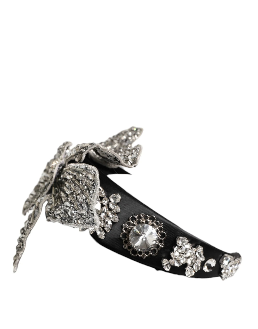 Dolce & Gabbana Black Hair Flower Crystal LIMONI Women Headband Diadem - Headbands