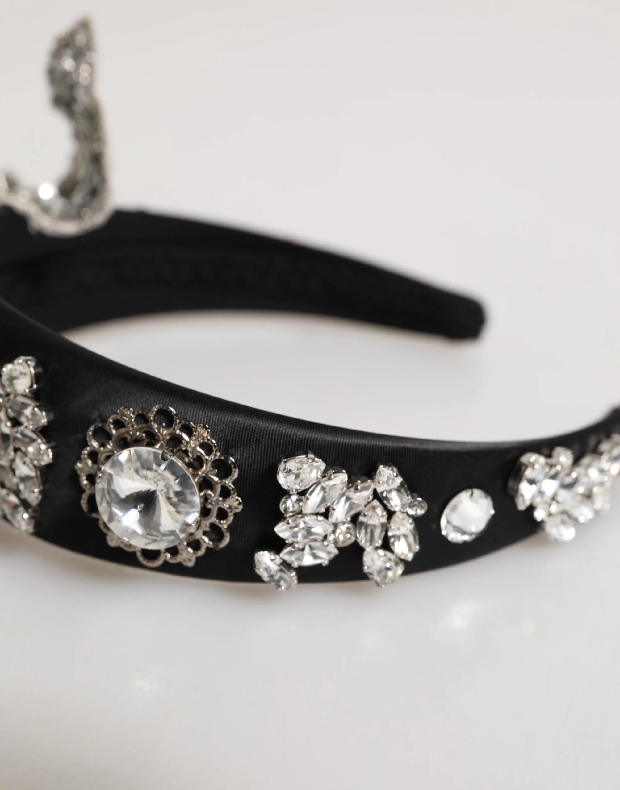 Dolce & Gabbana Black Hair Flower Crystal LIMONI Women Headband Diadem - Headbands