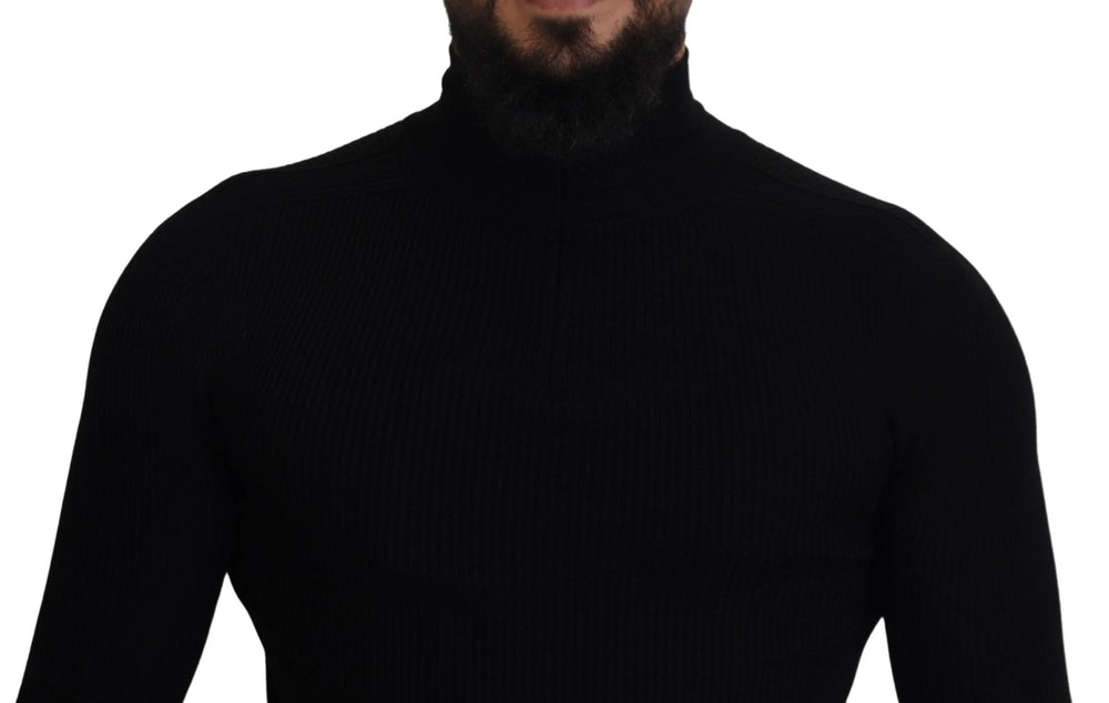 Dolce & Gabbana Black Half Zip Turtleneck Pullover Sweater - IT42 | XS - Sweaters