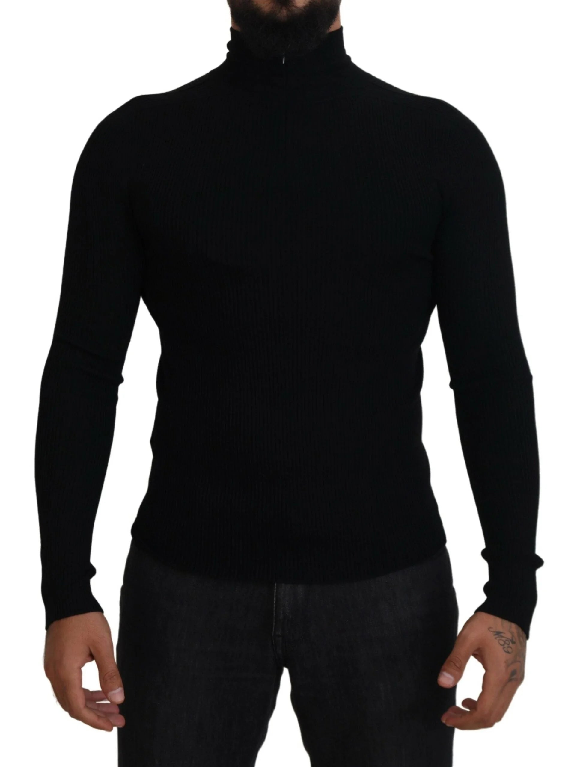 Dolce & Gabbana Black Half Zip Turtleneck Pullover Sweater - IT42 | XS - Sweaters