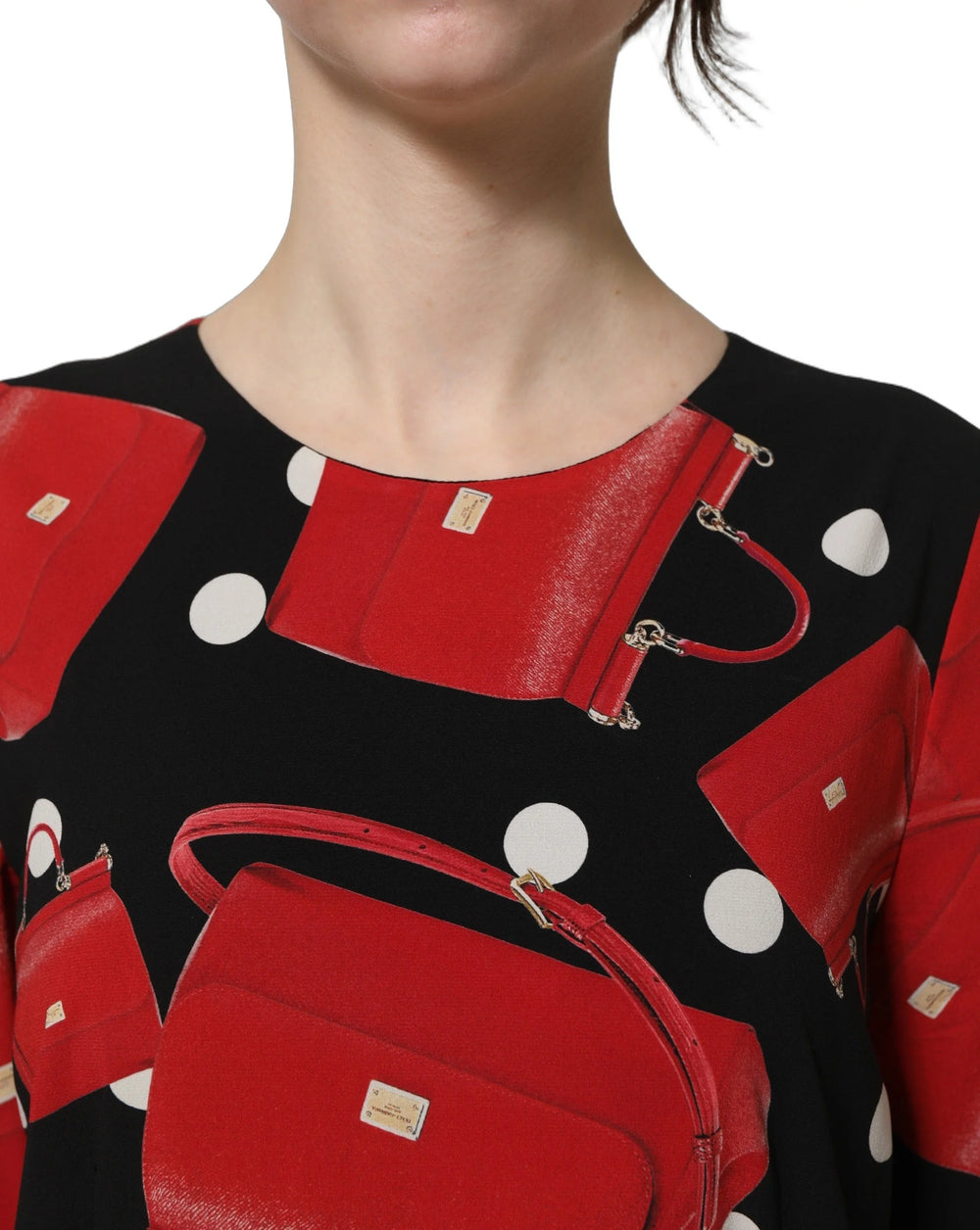 Dolce & Gabbana Black Handbag Print Long Sleeve Midi Dress - IT40|S
