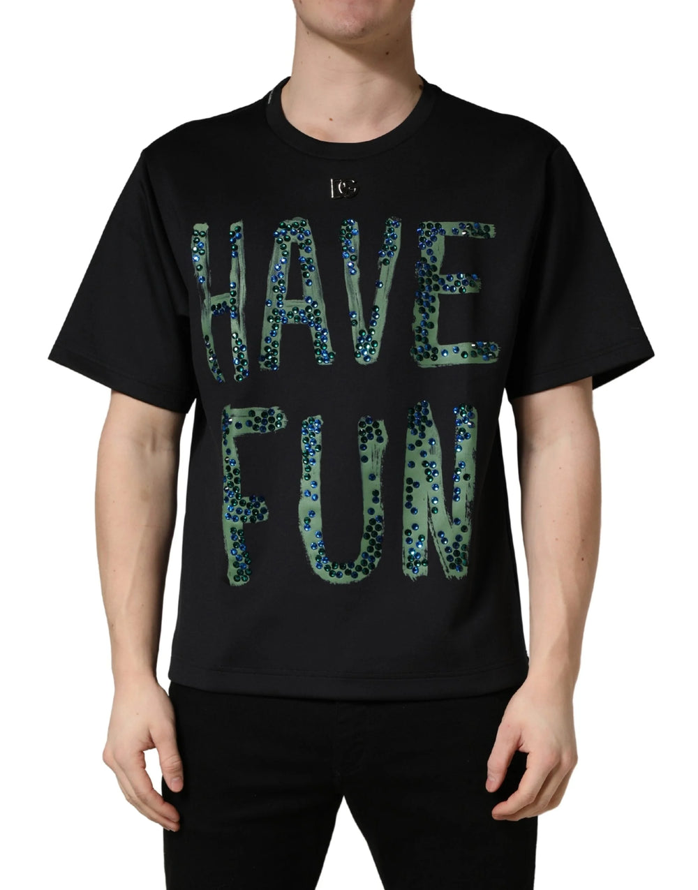 Dolce & Gabbanan musta Have Fun -koristeinen crew neck -t-paita