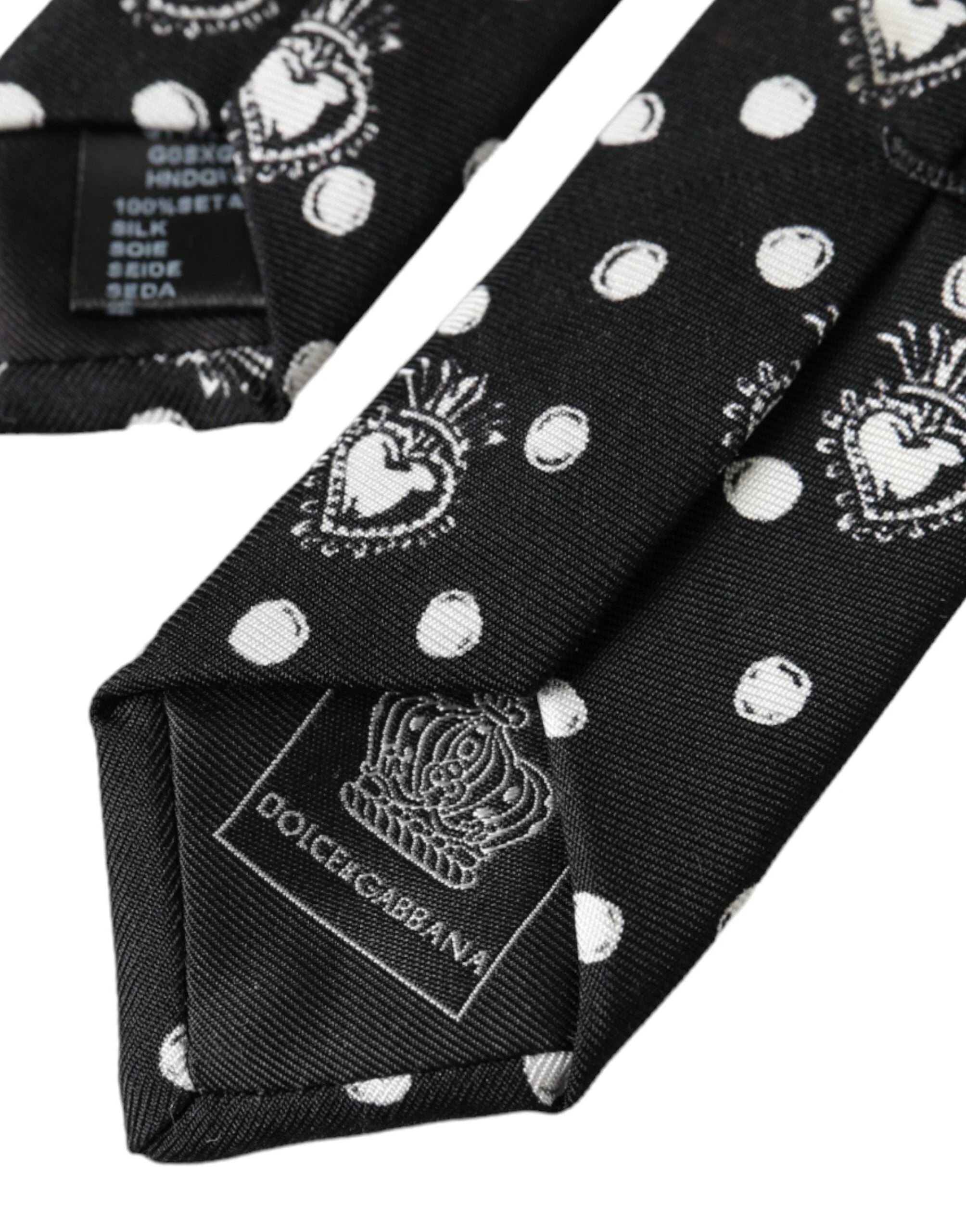 Dolce & Gabbana Black Heart Polka Dot Adjustable Tie - Neckties