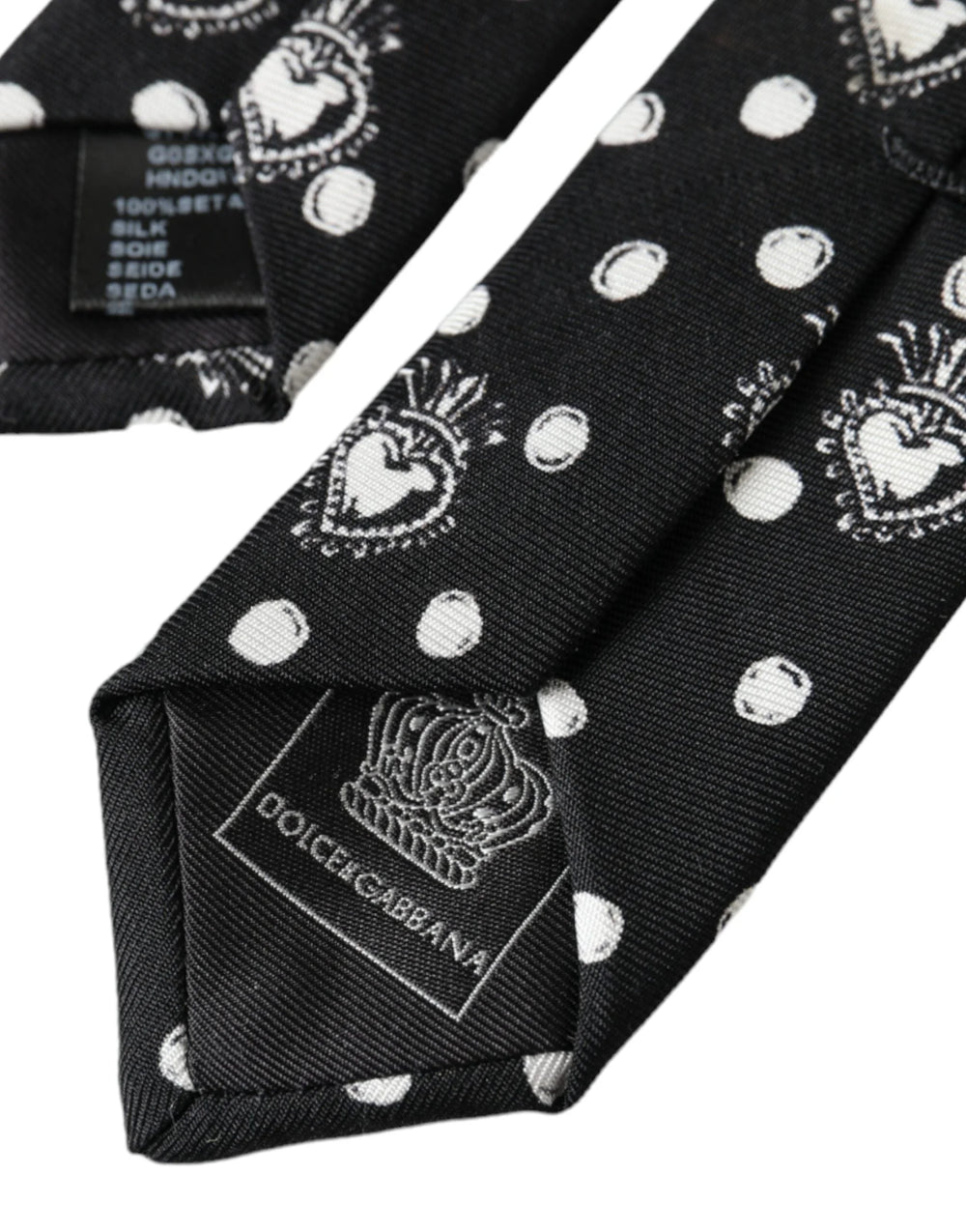 Dolce & Gabbana Black Heart Polka Dot Adjustable Tie - Neckties