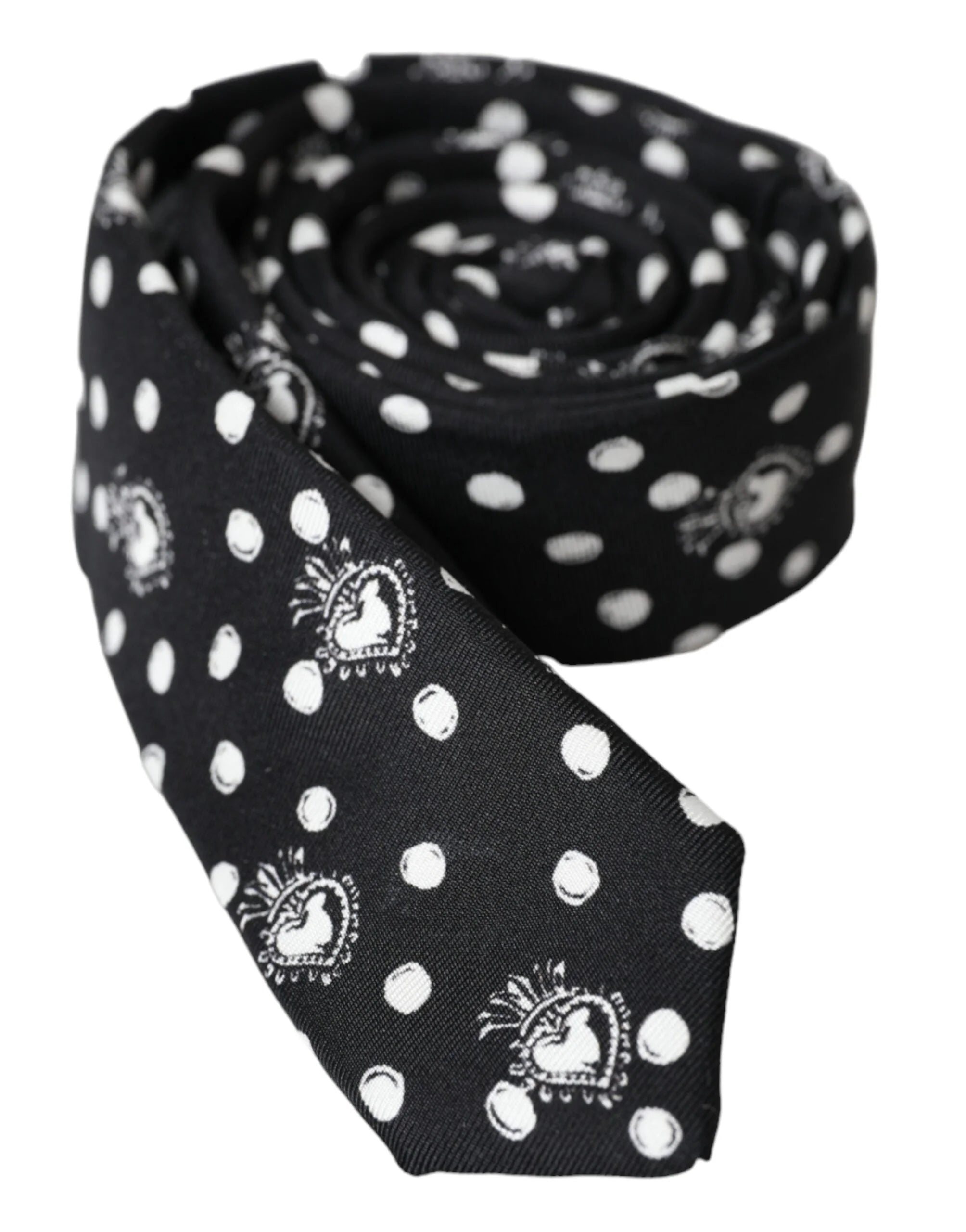 Dolce & Gabbana Black Heart Polka Dot Adjustable Tie - Neckties