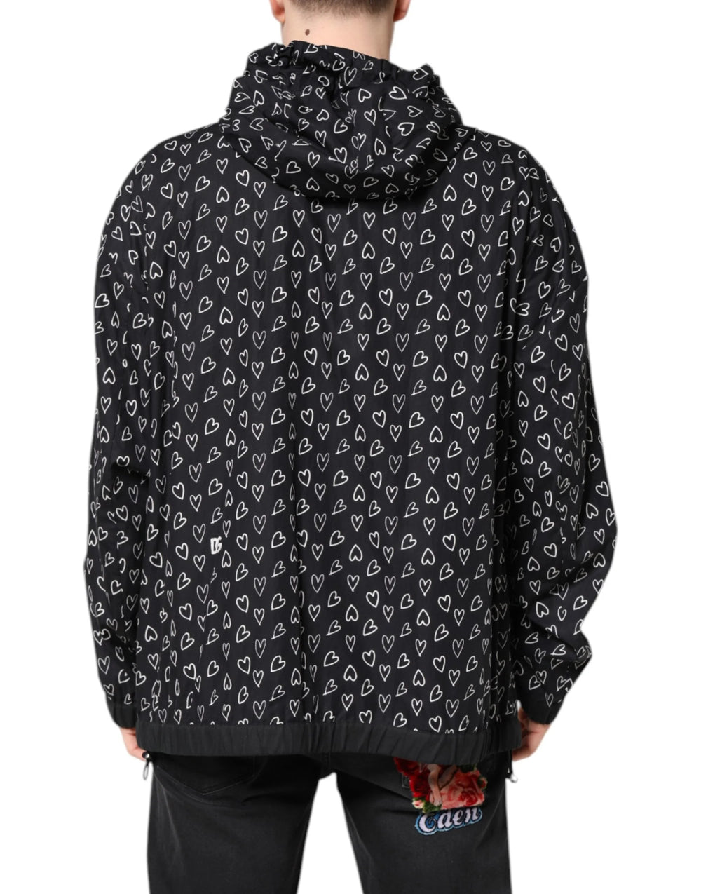Dolce & Gabbana Black Heart Print Hooded Windbreaker Jacket - IT52 | XL - Windbreakers