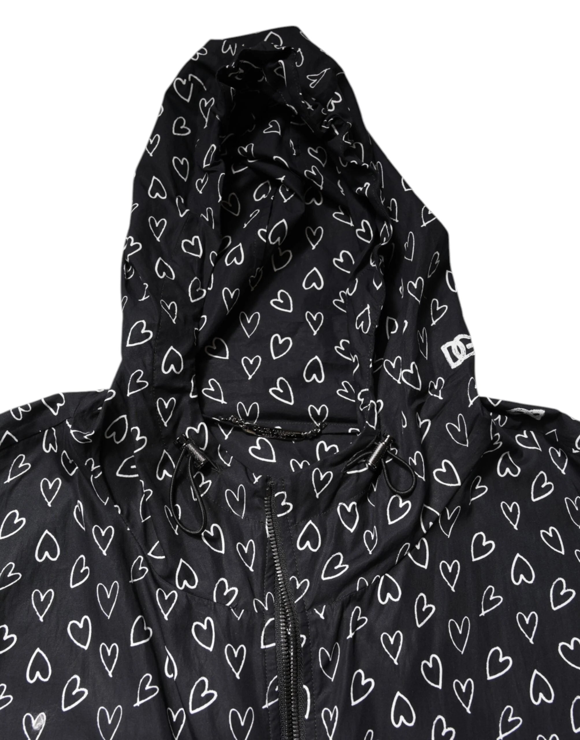 Dolce & Gabbana Black Heart Print Hooded Windbreaker Jacket - IT52 | XL - Windbreakers