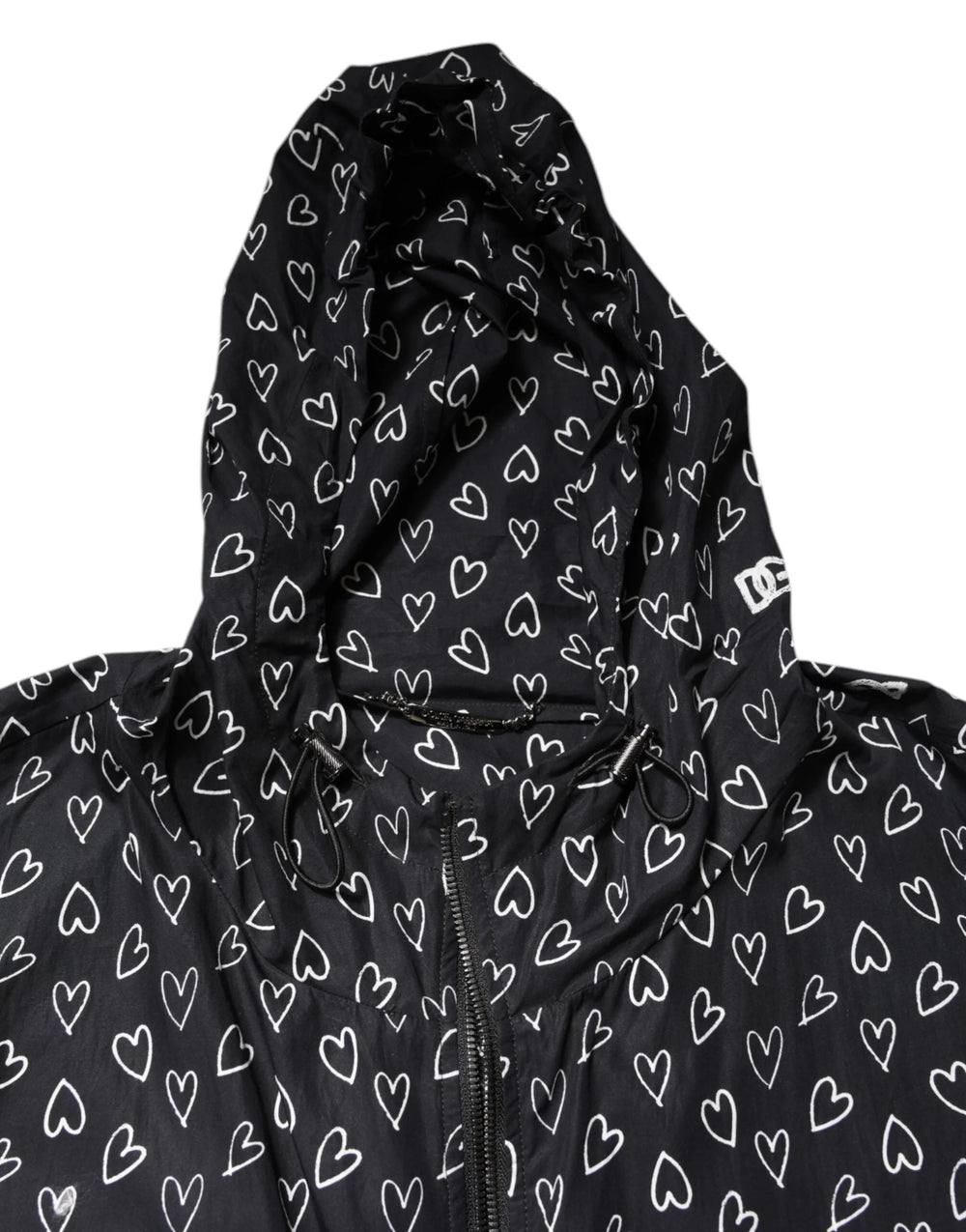 Dolce & Gabbana Black Heart Print Hooded Windbreaker Jacket - IT52 | XL - Windbreakers