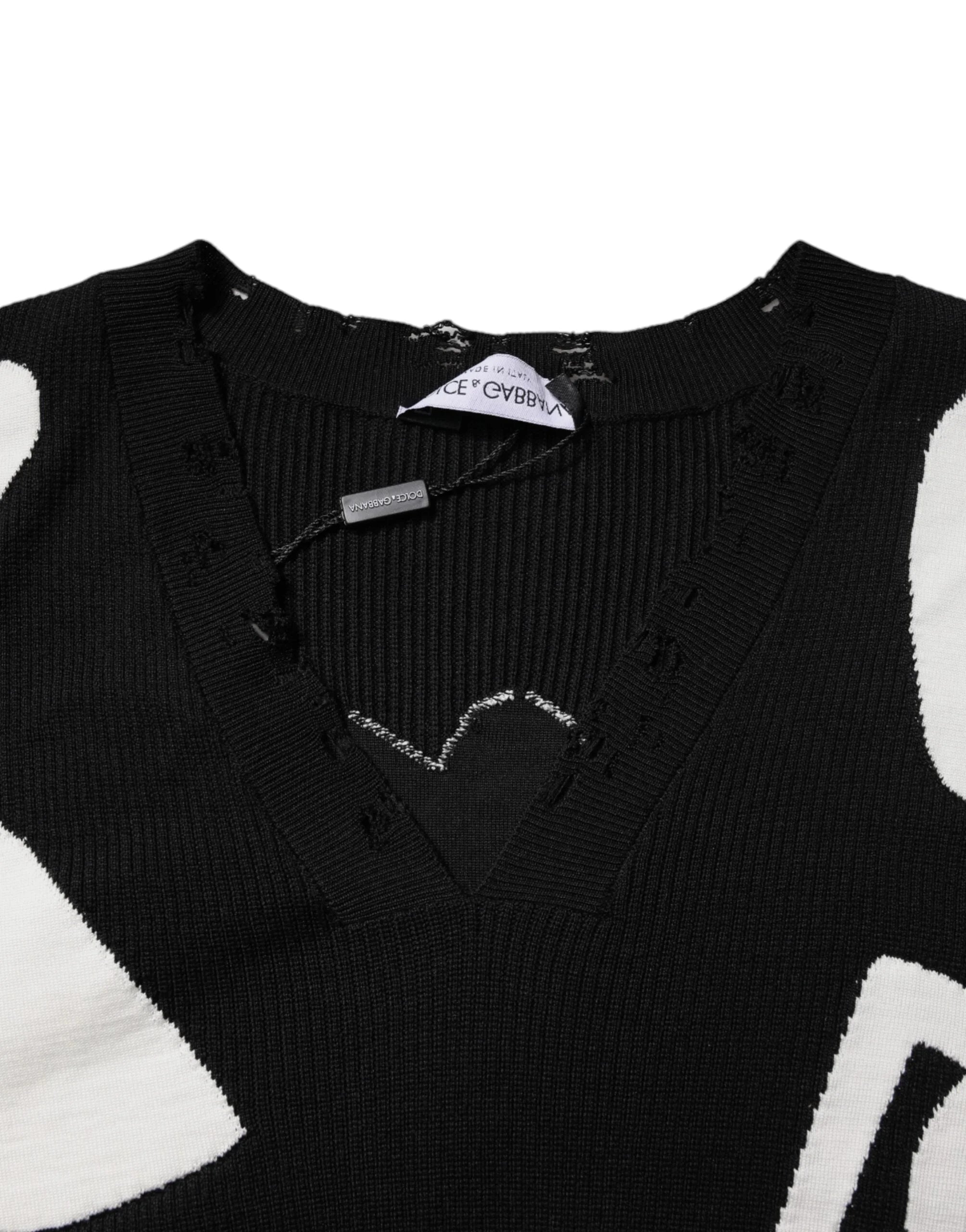 Dolce & Gabbana Black Hearts Silk Crew Neck Pullover Sweater - IT48 | M - Sweaters