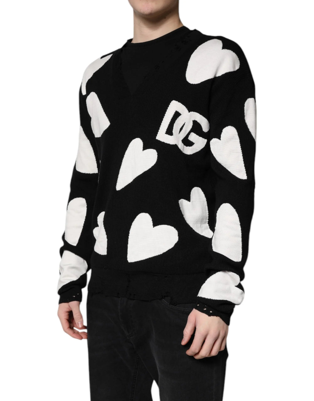 Dolce & Gabbana Black Hearts Silk Crew Neck Pullover Sweater - IT48 | M - Sweaters