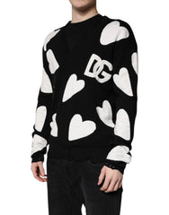 Dolce & Gabbana Black Hearts Silk Crew Neck Pullover Sweater - IT48 | M - Sweaters