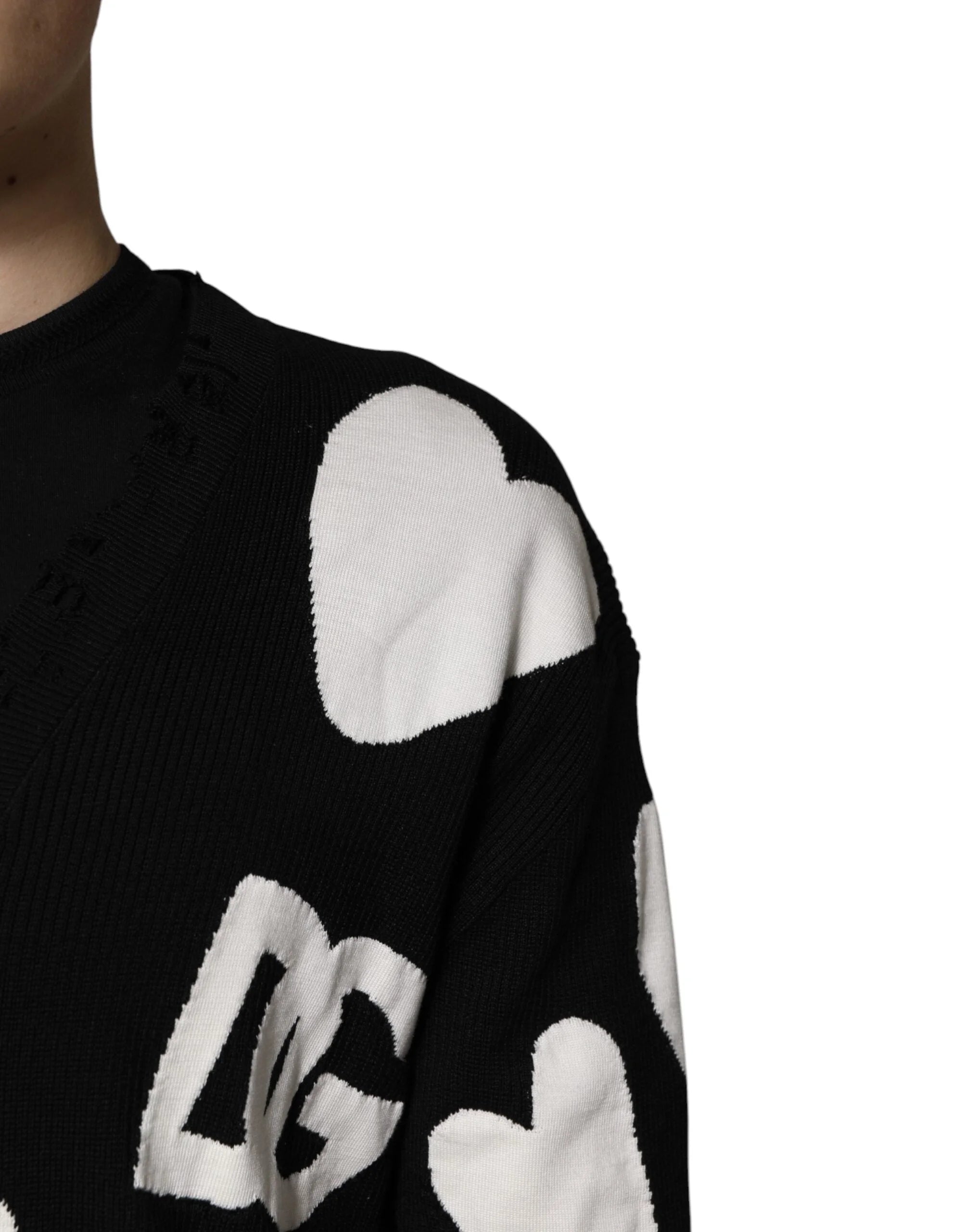 Dolce & Gabbana Black Hearts Silk Crew Neck Pullover Sweater - IT48 | M - Sweaters