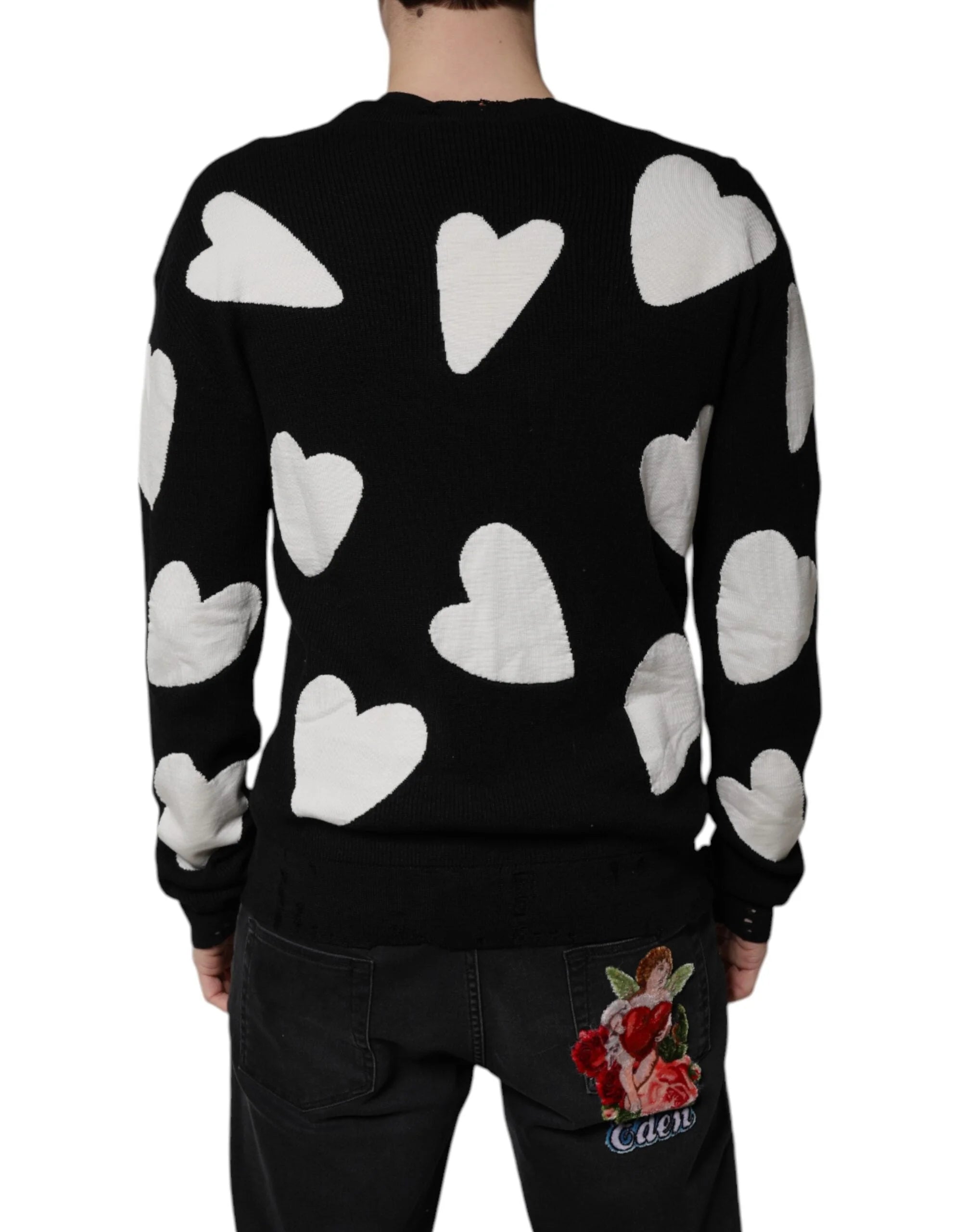 Dolce & Gabbana Black Hearts Silk Crew Neck Pullover Sweater - IT48 | M - Sweaters