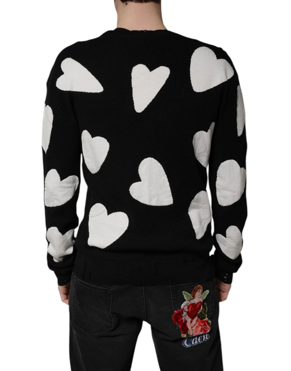 Dolce & Gabbana Black Hearts Silk Crew Neck Pullover Sweater - IT48 | M - Sweaters