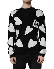 Dolce & Gabbana Black Hearts Silk Crew Neck Pullover Sweater - IT48 | M - Sweaters