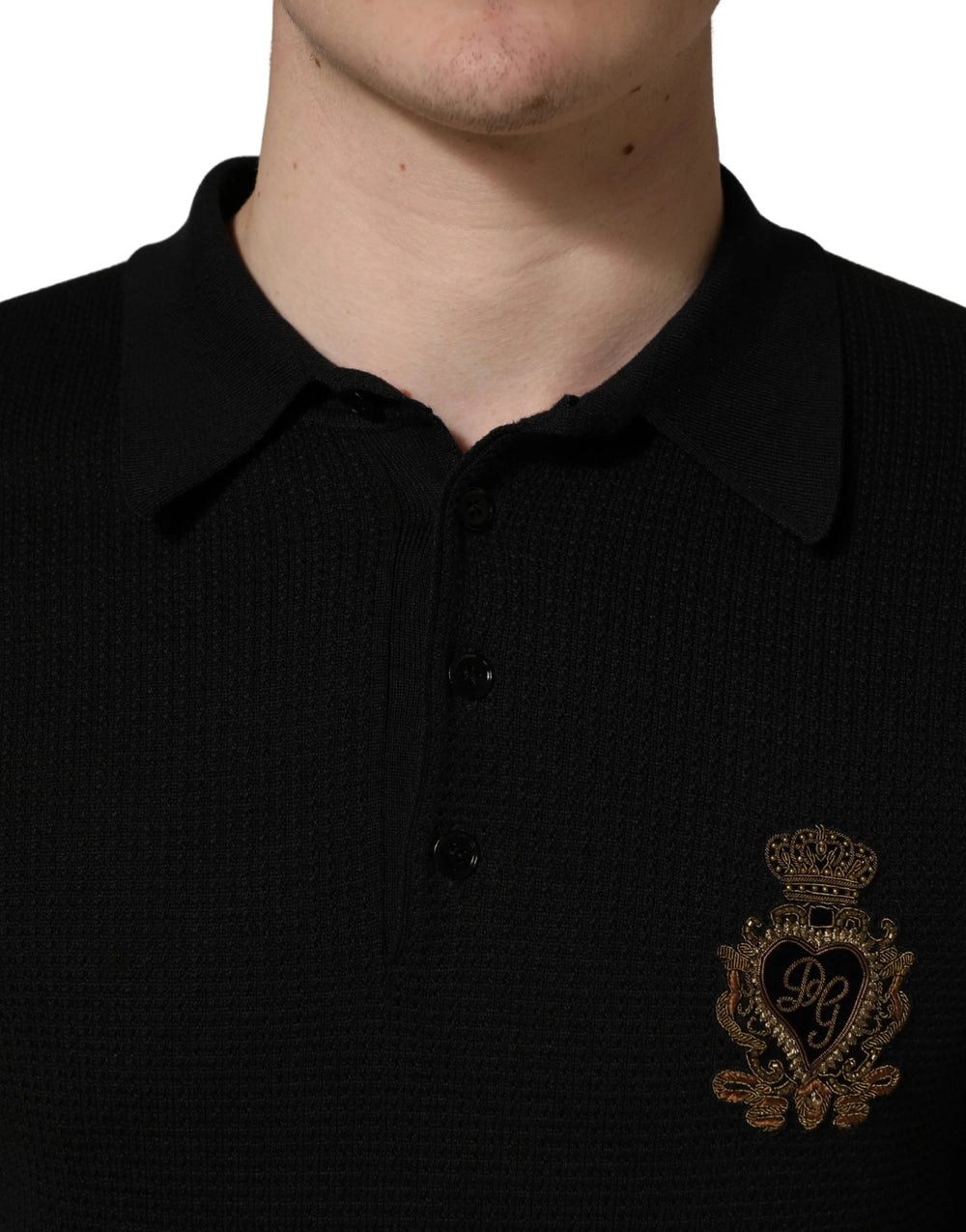 T-shirt polo Dolce & Gabbana noir 'Heraldic Crest' en soie - IT48 | M