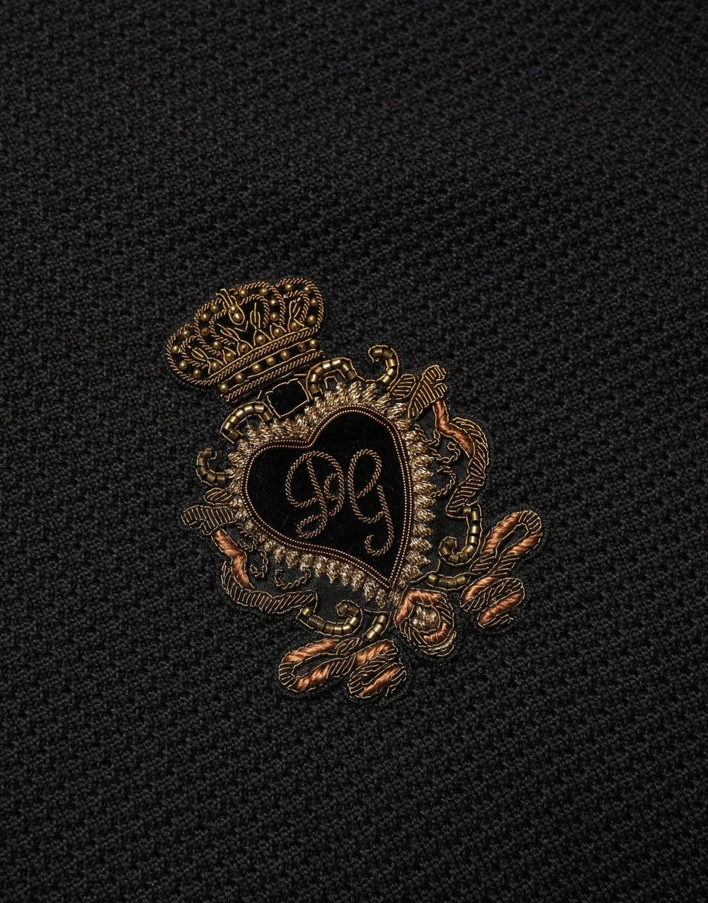 T-shirt polo Dolce & Gabbana noir 'Heraldic Crest' en soie - IT48 | M