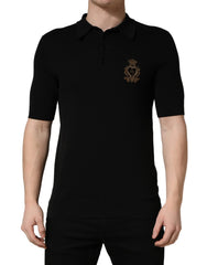 Polo en soie noir à patch blason Dolce & Gabbana - IT48 | M