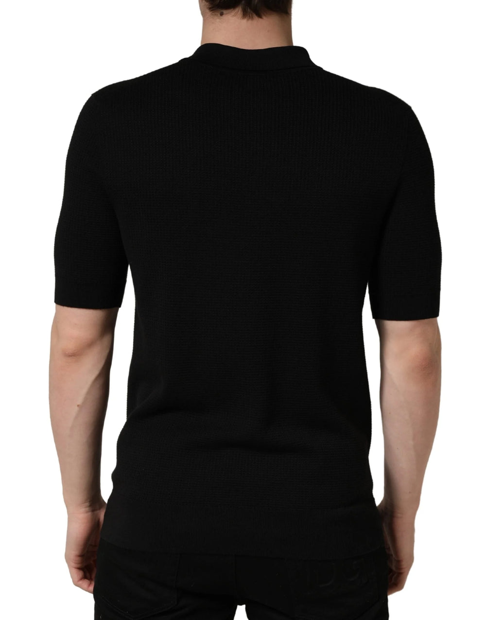 T-shirt polo Dolce & Gabbana noir 'Heraldic Crest' en soie - IT48 | M