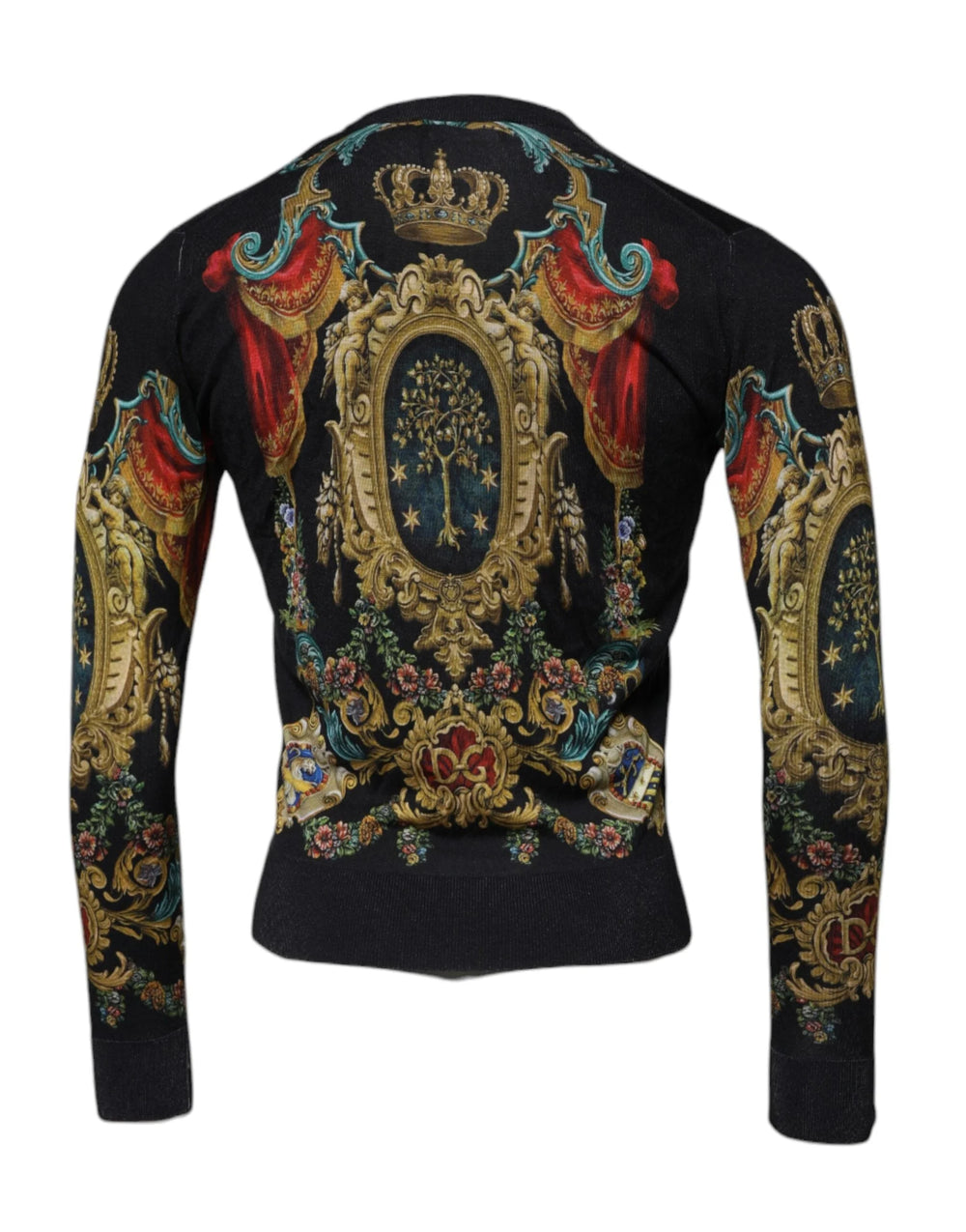Dolce & Gabbana Black Heraldic DG Silk Round Neck Pullover Sweater - IT46 | S - Sweaters