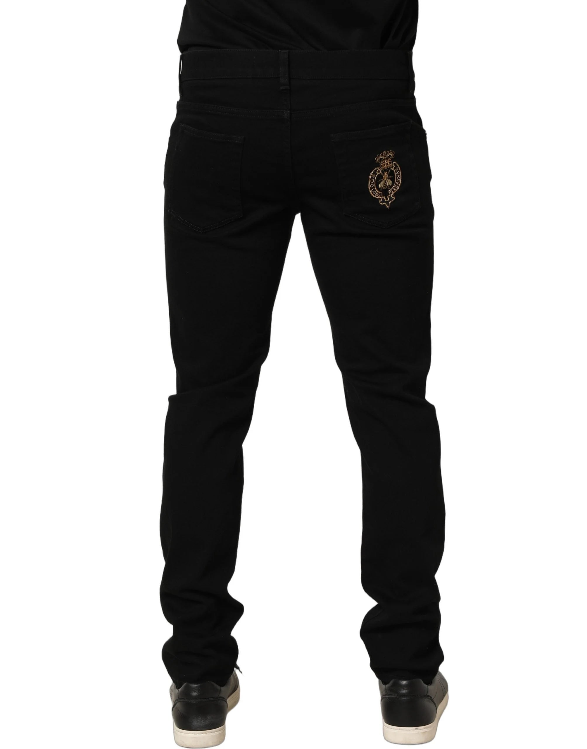 Dolce & Gabbana Black Heraldic Embroidered Skinny Denim Jeans - IT48 | M