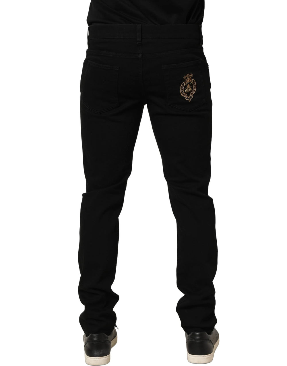 Dolce & Gabbana Black Heraldic Embroidered Skinny Denim Jeans - IT48 | M