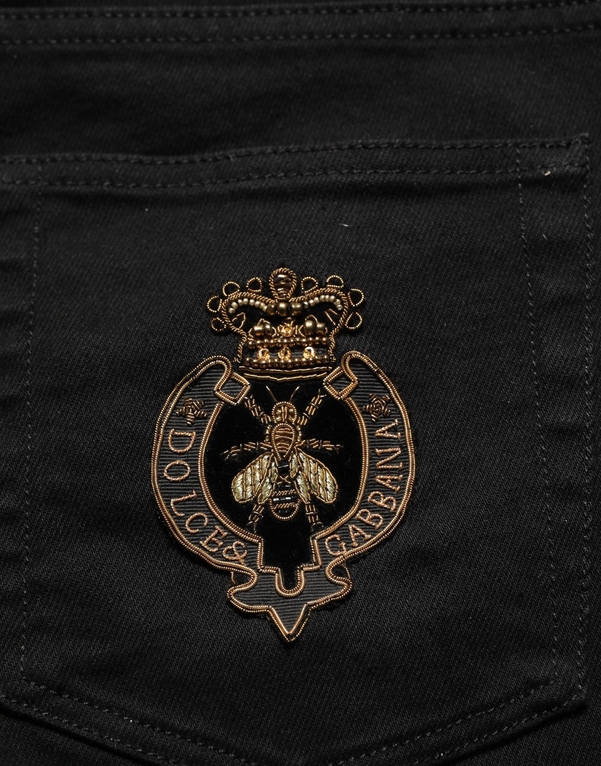 Dolce & Gabbana Black Heraldic Embroidered Skinny Denim Jeans - IT48 | M