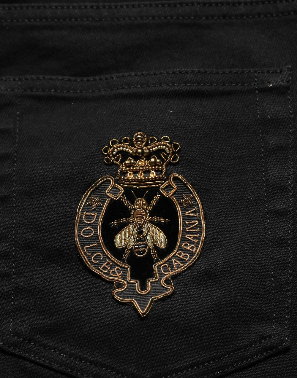 Dolce & Gabbana Black Heraldic Embroidered Skinny Denim Jeans - IT48 | M