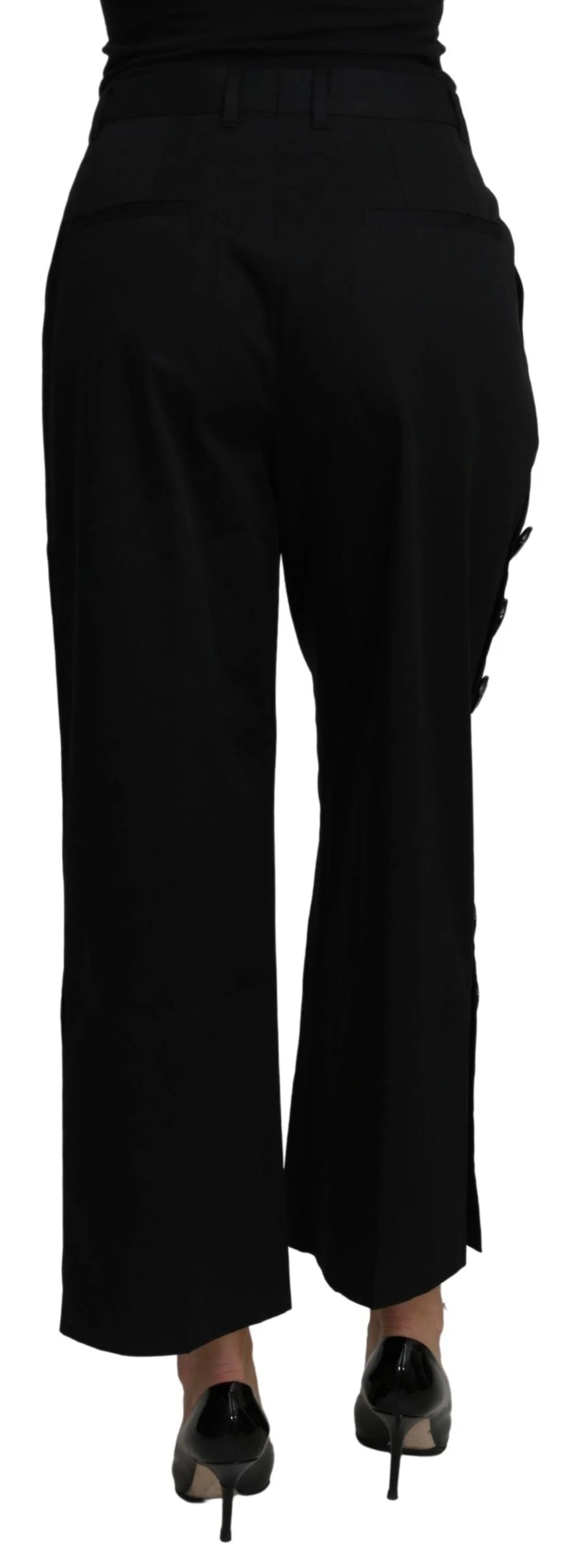 Dolce & Gabbana Black High Waist Cropped Cotton Stretch Pants - IT40|S - Trousers