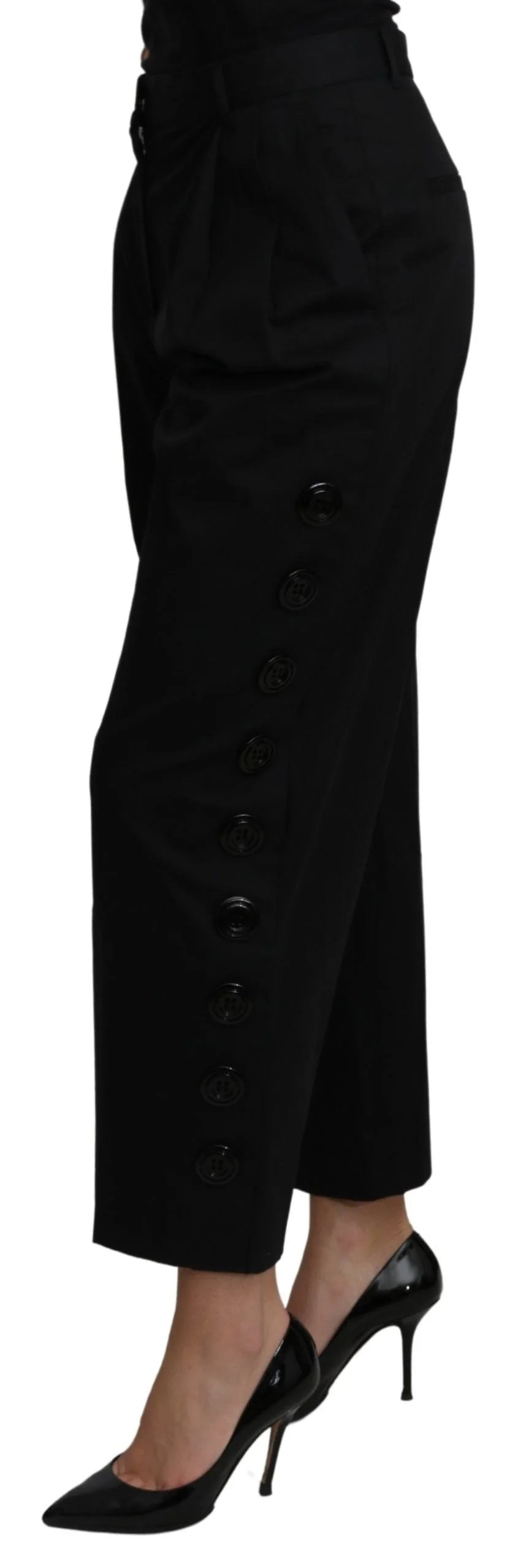 Dolce & Gabbana Black High Waist Cropped Cotton Stretch Pants - IT40|S - Trousers