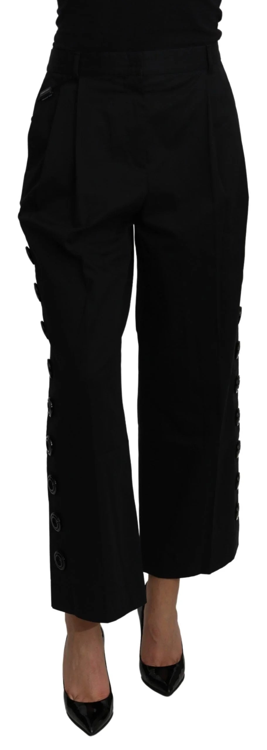 Dolce & Gabbana Black High Waist Cropped Cotton Stretch Pants - IT40|S - Trousers