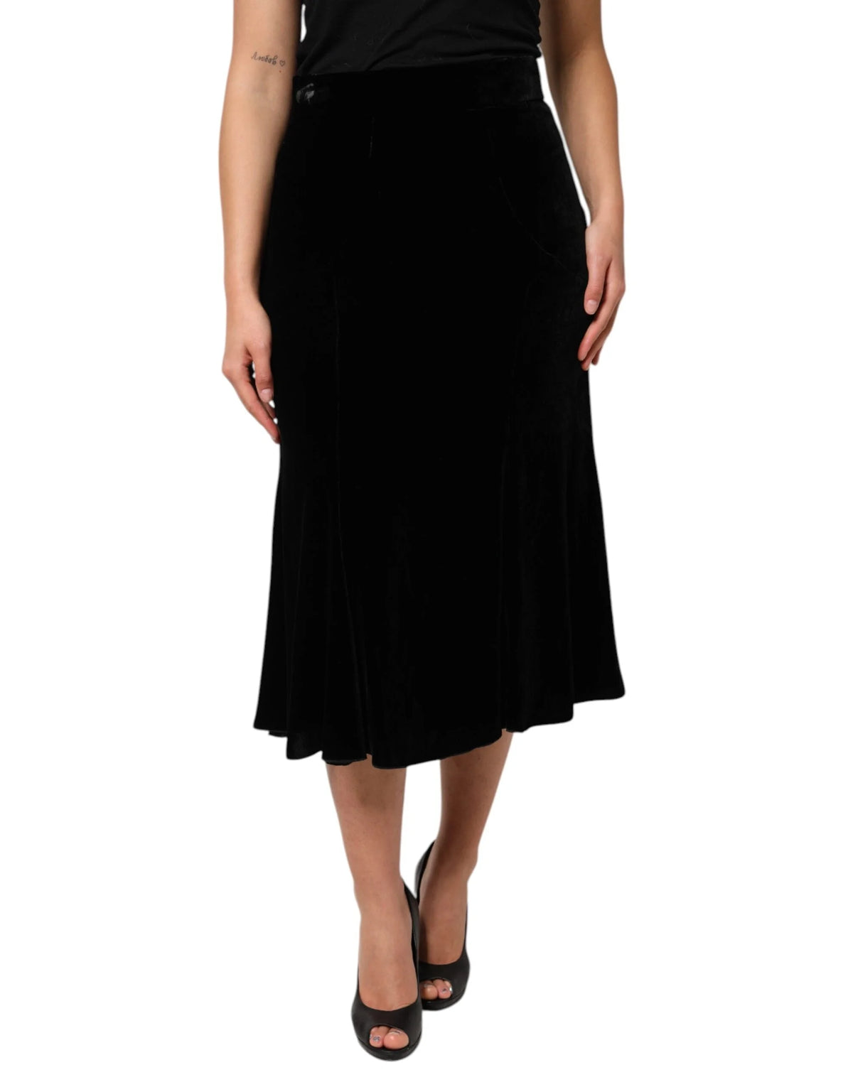 Dolce & Gabbana Black High Waist Fit Flared Midi Skirt - IT46|XL