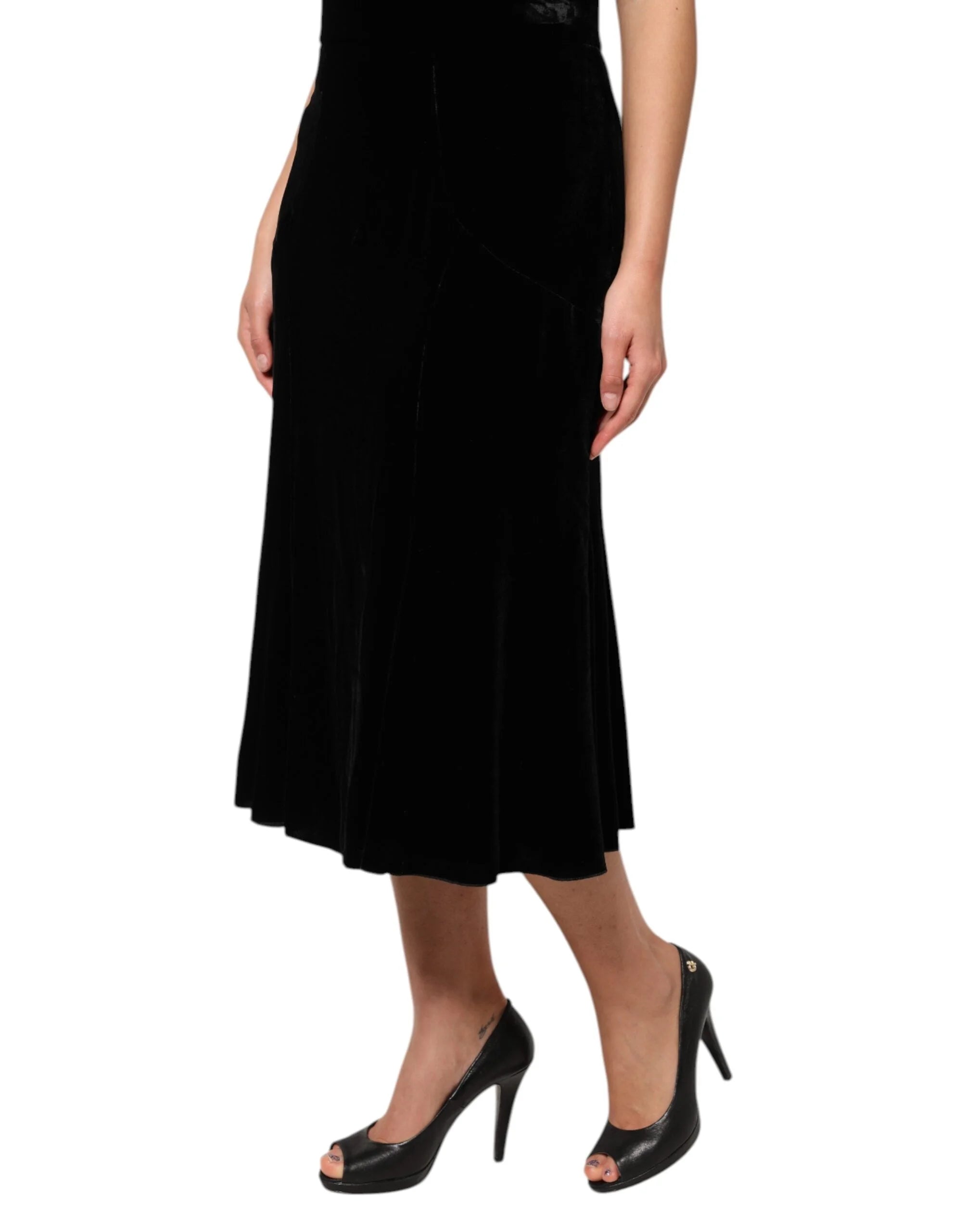 Dolce & Gabbana Black High Waist Fit Flared Midi Skirt - IT46|XL - Skirts
