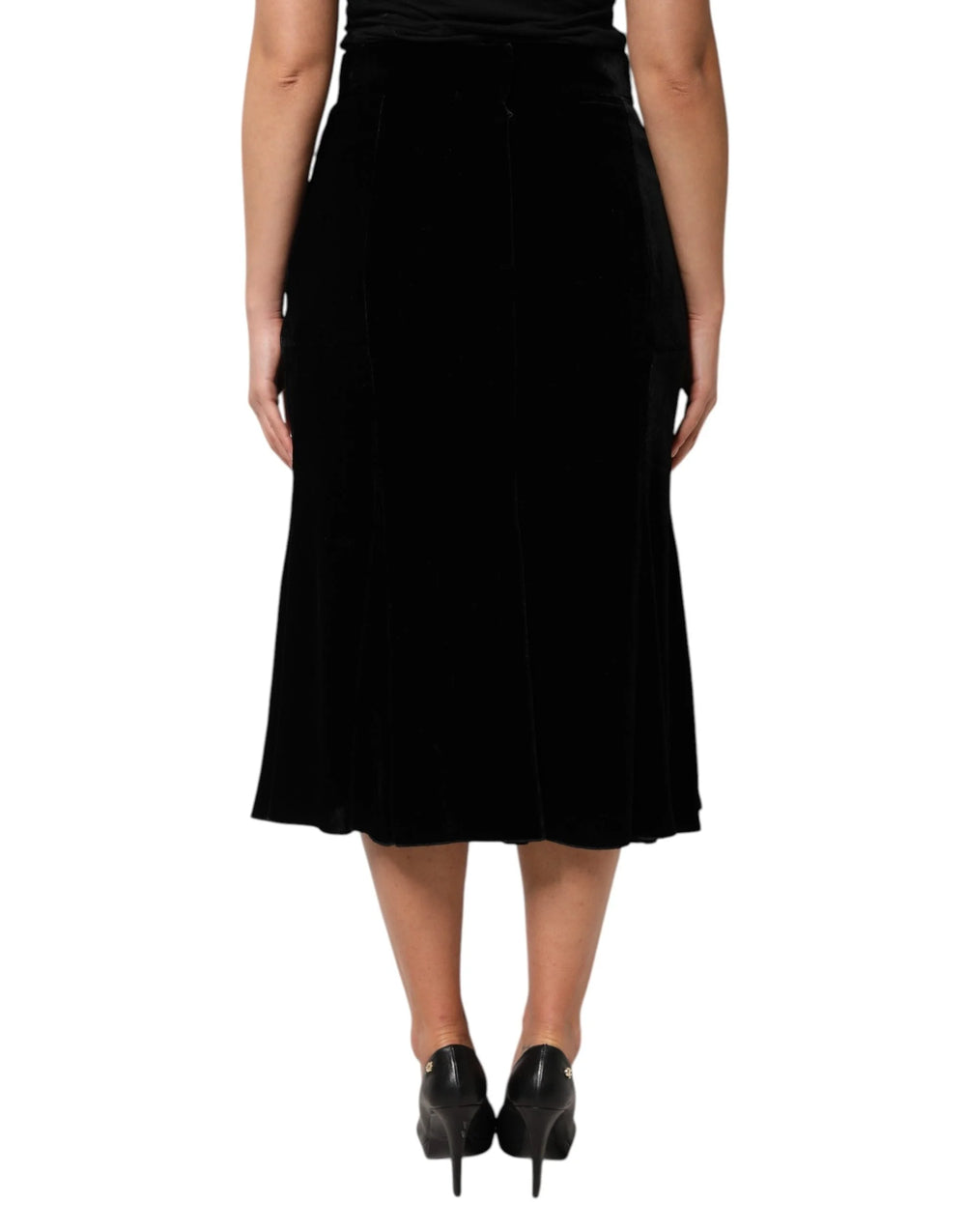 Dolce & Gabbana Black High Waist Fit Flared Midi Skirt - IT46|XL - Skirts
