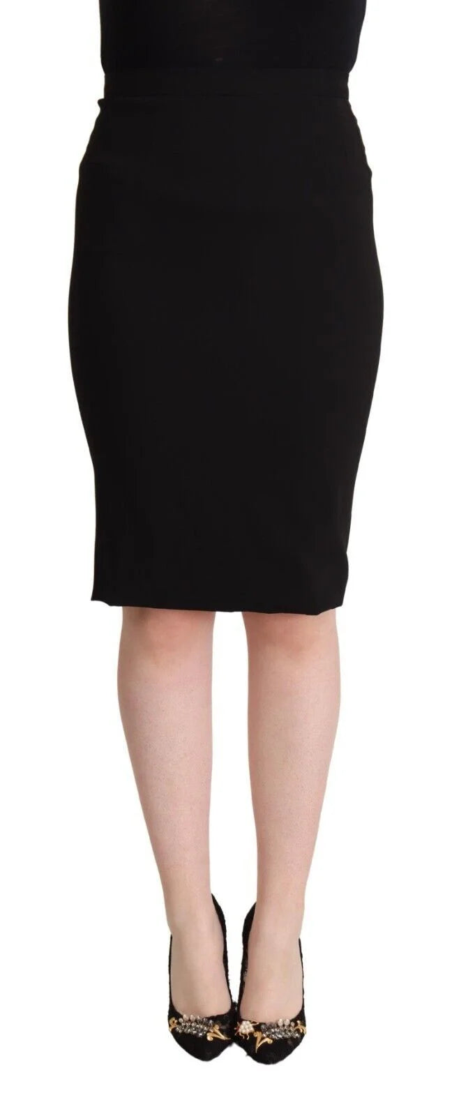 Dolce & Gabbana Black High Waist Knee Length Pencil Cut Skirt - Skirts