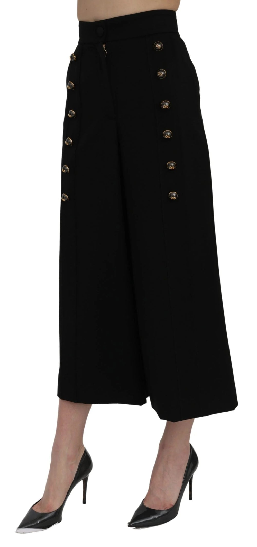 Dolce & Gabbana Black High Waist Wide Leg Cropped Pants - IT36 | XS - Trousers