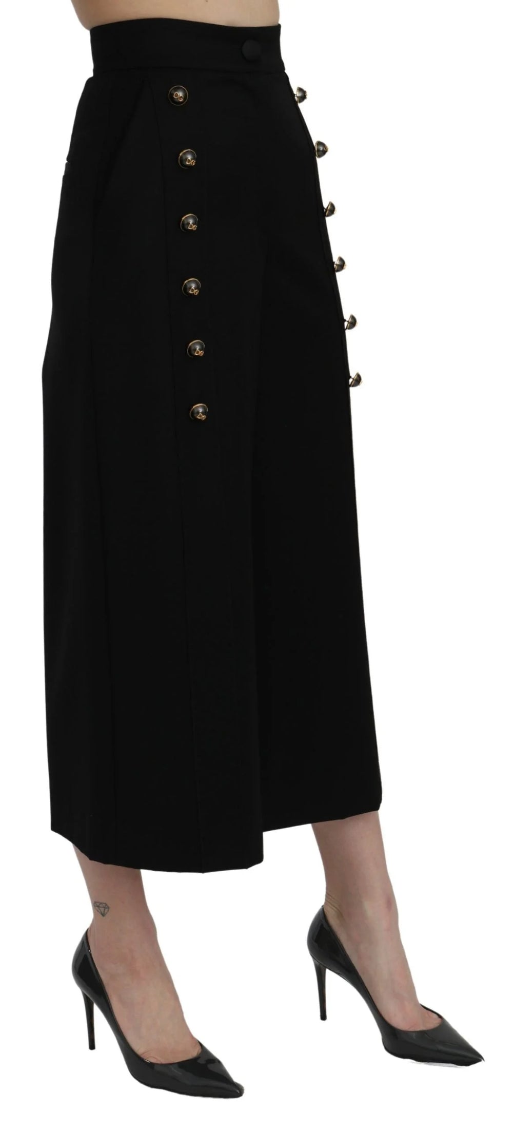 Dolce & Gabbana Black High Waist Wide Leg Cropped Pants - IT36 | XS - Trousers