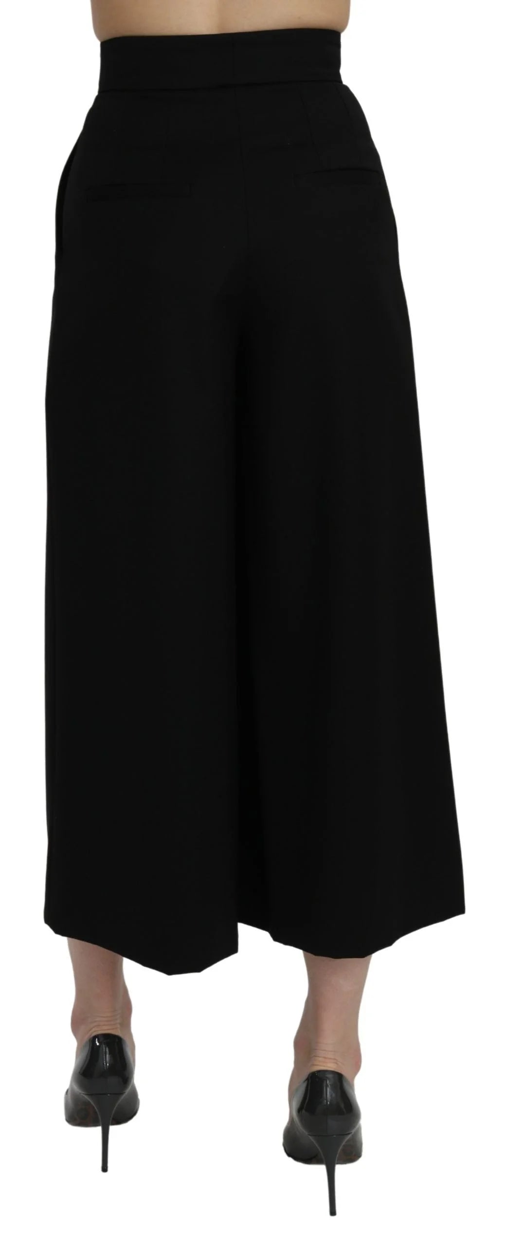 Dolce & Gabbana Black High Waist Wide Leg Cropped Pants - IT36 | XS - Trousers