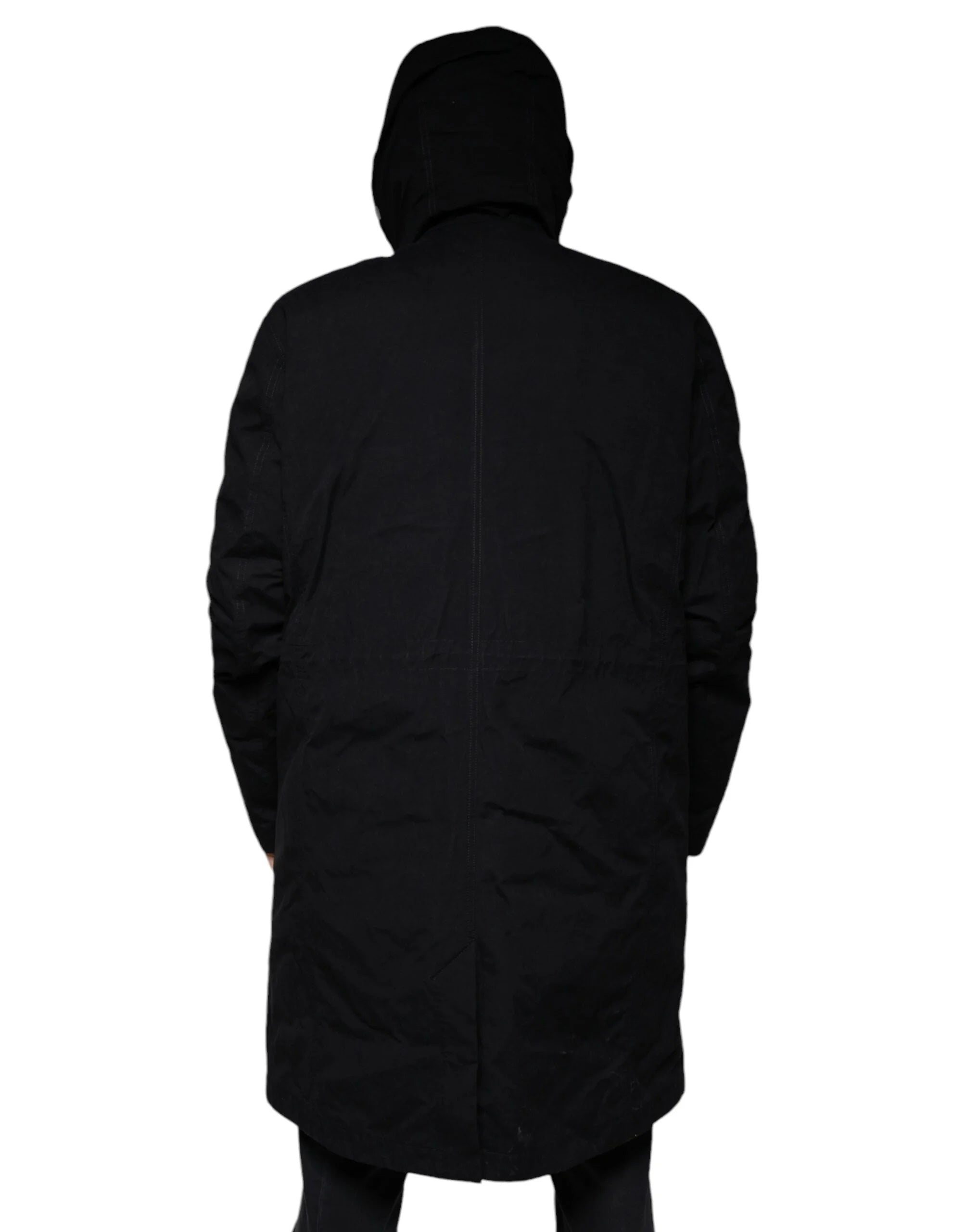 Dolce & Gabbana Black Hooded Parka Cotton Trench Coat Jacket - IT50 | L - Trench Coats