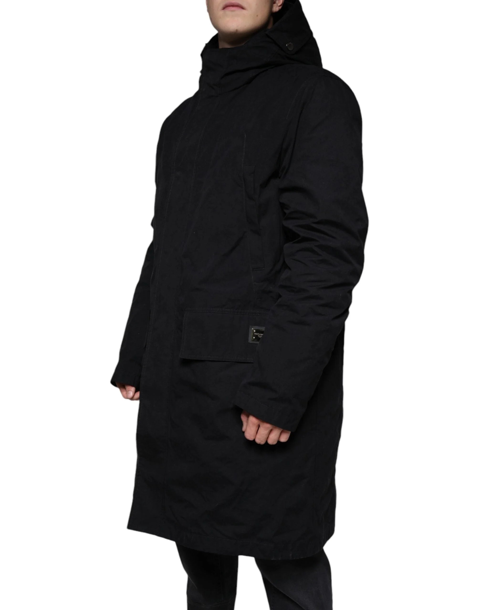 Dolce & Gabbana Black Hooded Parka Cotton Trench Coat Jacket - IT50 | L - Trench Coats